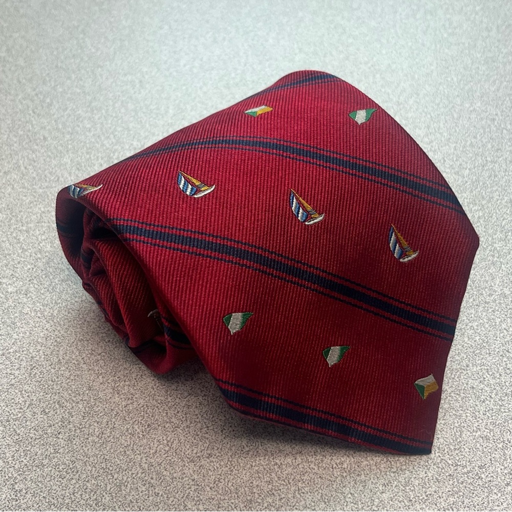 Jos. A. Bank Striped Sailboat Repp Tie 100% Silk Handsewn in the USA